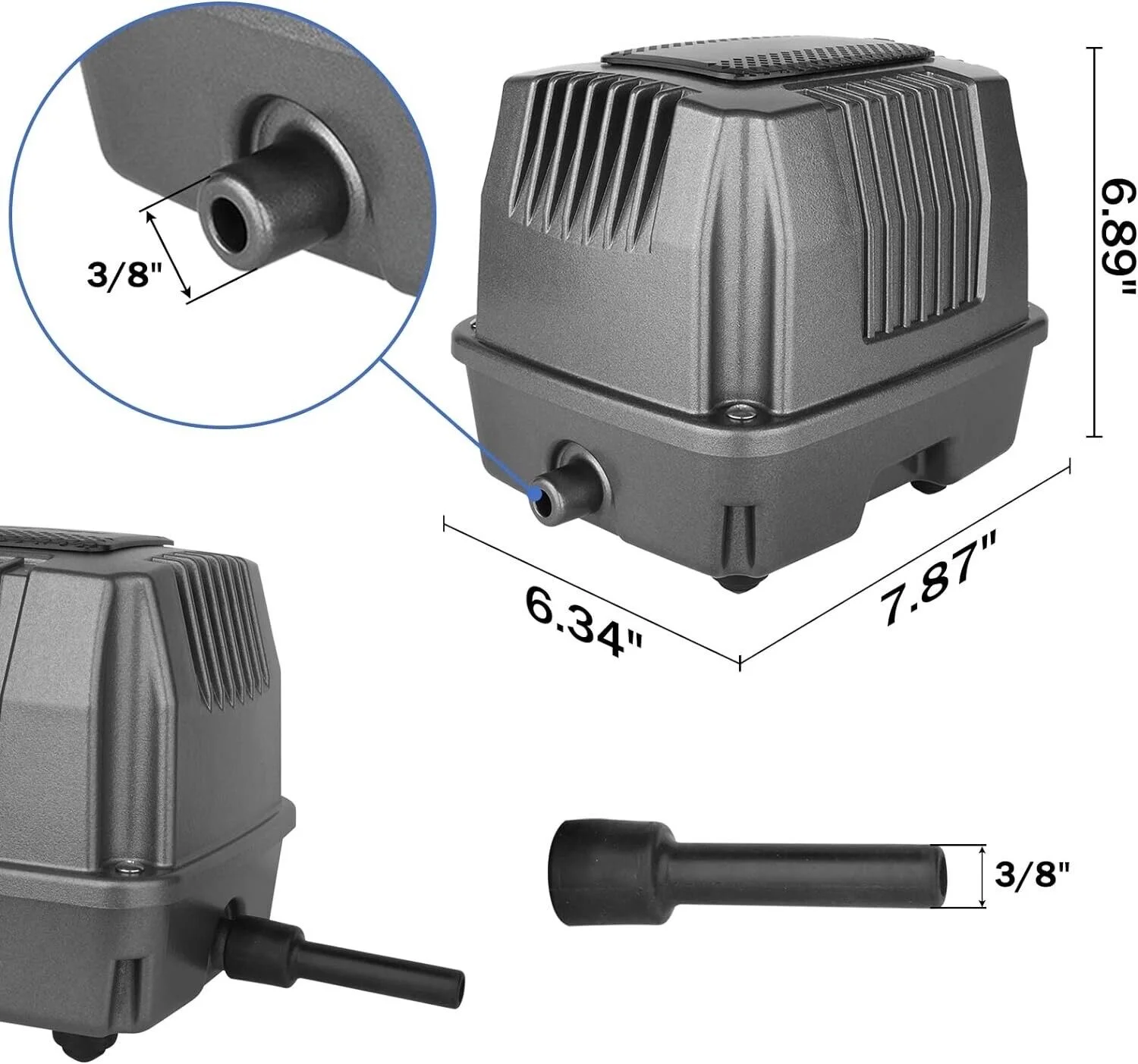 AquaMiracle TP60A Pond Aeration Kit Koi Pond Aerator Pond Air Pump for Pond up to 15000 Gallons Pond Deicer All-in-One Pond Aeration System with Self-Sinking Airline Flow Control Rubber Air Diffuser