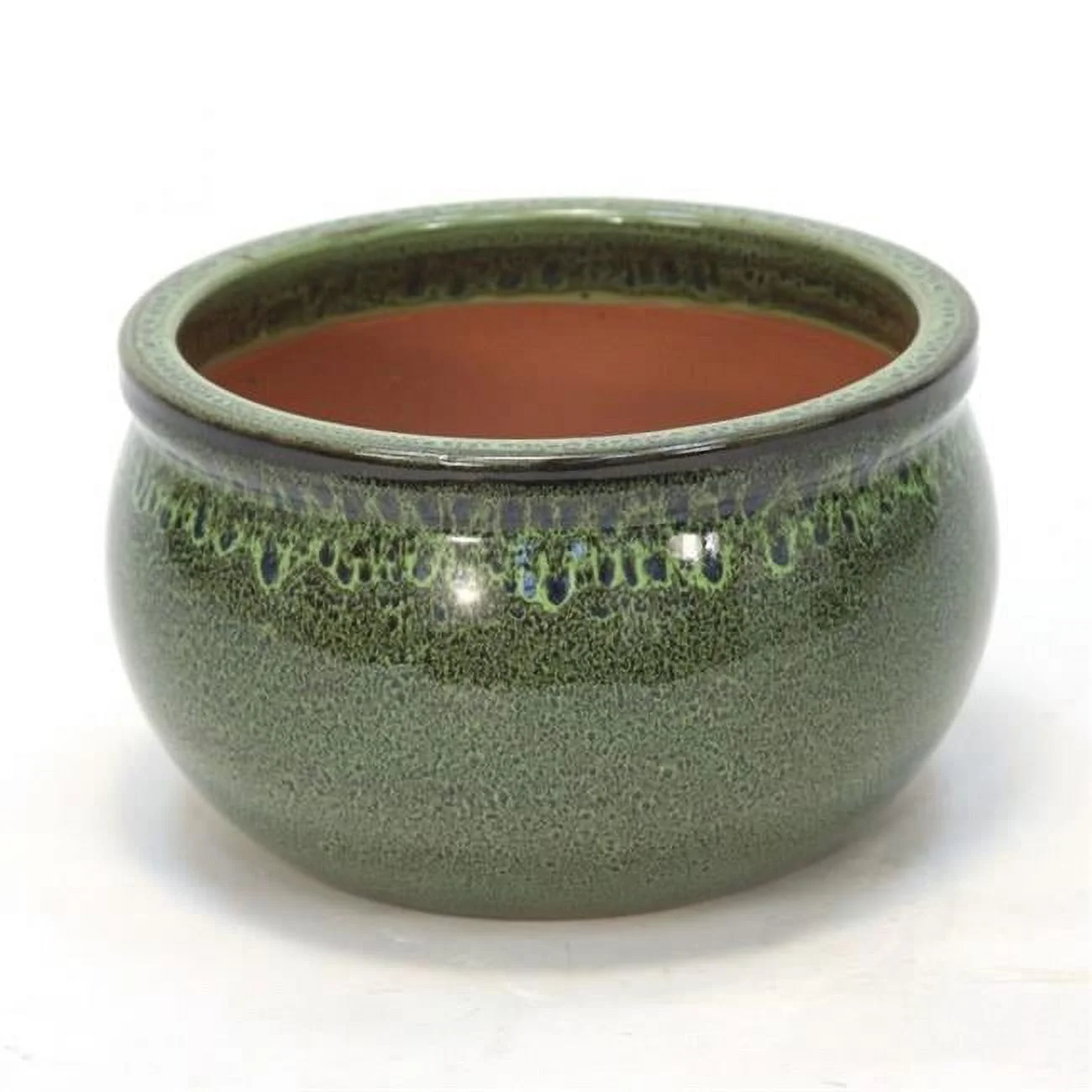 Unisex Medium Round Falling Green Glazed Planter - Green