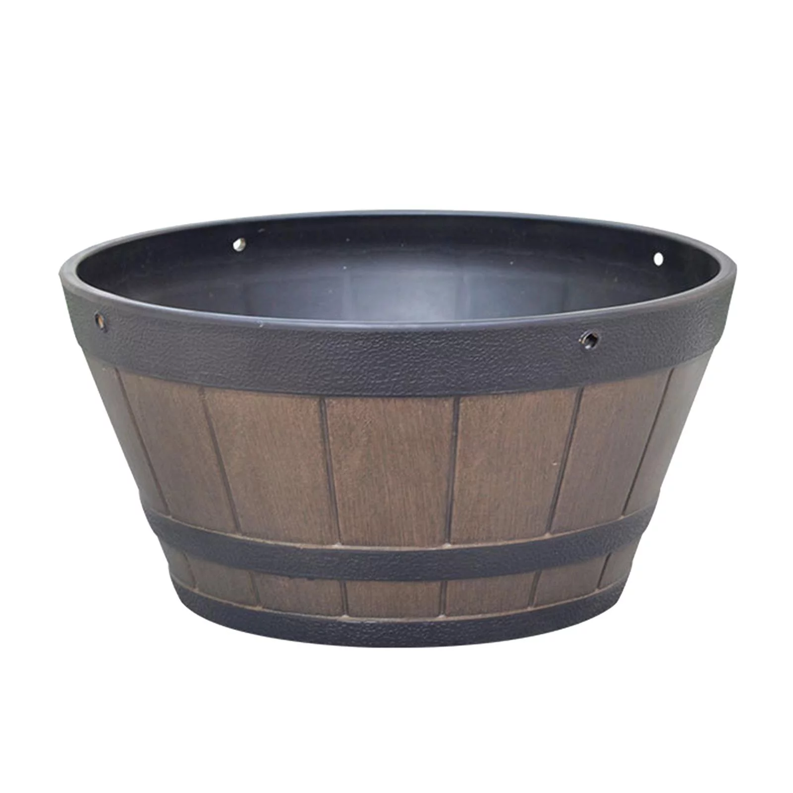 Large Wooden Bucket Barrel Planters - Rustic Flower Planters Pots Boxes Container with Drainage Holes for Outdoor Garden, Brown - Without chain