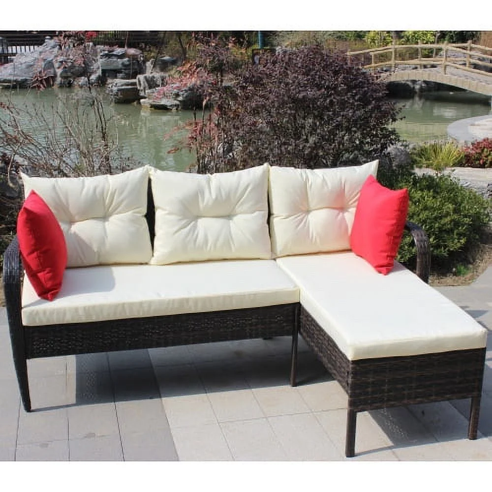 Outdoor patio Furniture sets 2 piece Conversation set wicker Ratten Sectional Sofa With Seat Cushions(Beige Cushion)