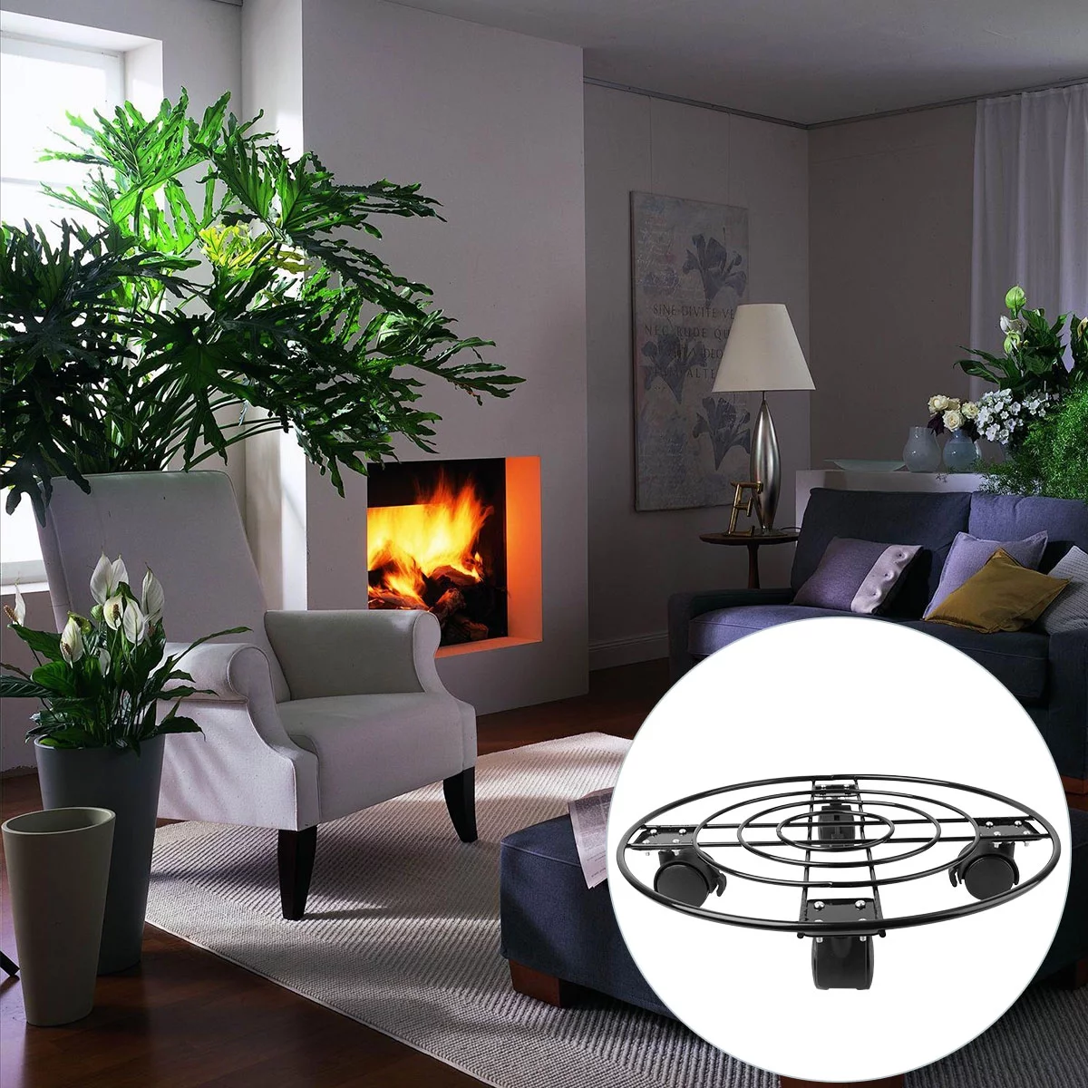 Gongxipen Iron Flower Pot Holder with Wheels Movable Flower Pot Rack Potted Plants Stand