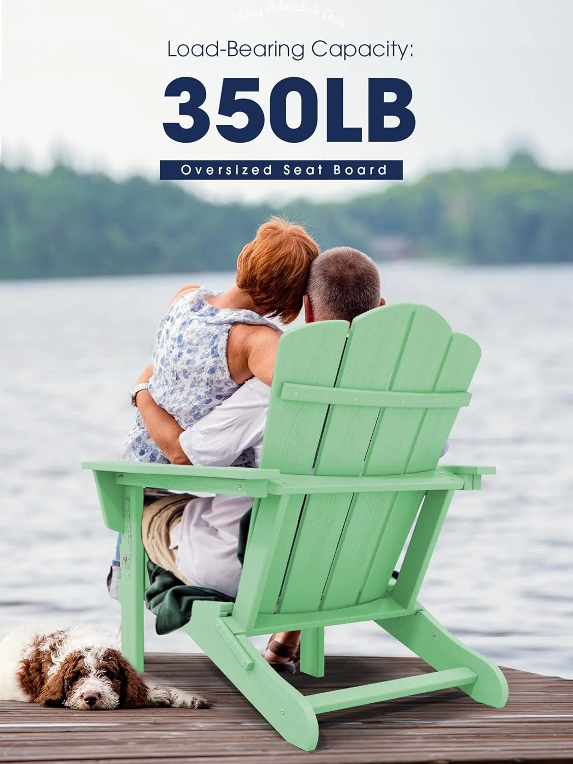 KINGYES Folding Adirondack Chair, HDPE All-Weather Folding Adirondack Chair, Light Green