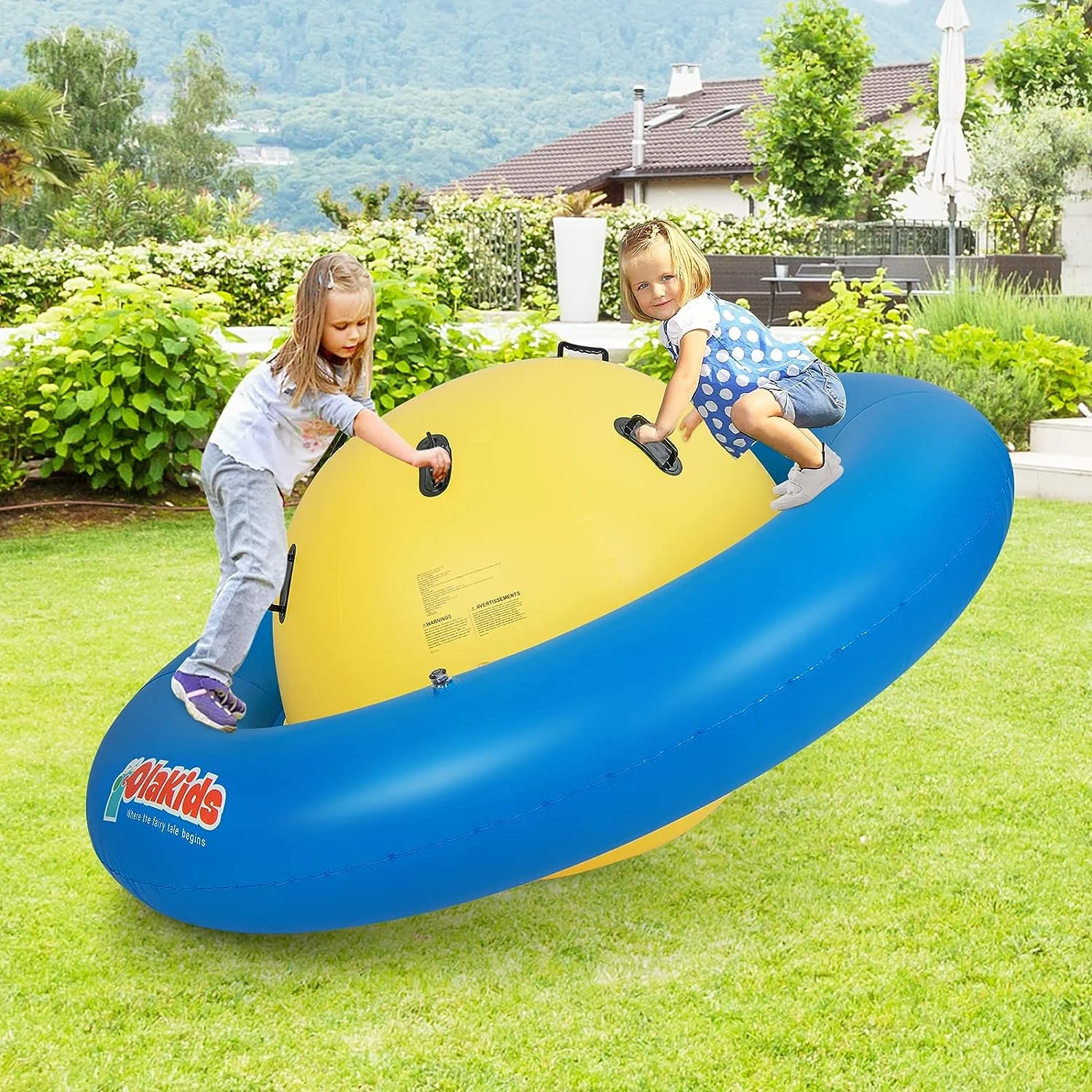 8FT Inflatable Dome Rocker Bouncer, Outdoor Kids Giant Roll and Play Seesaw Rocker with 6 Secure Handles, Max Weight 250 LBS, Toddlers Climbing Game Toy Backyard Play Center Equipment