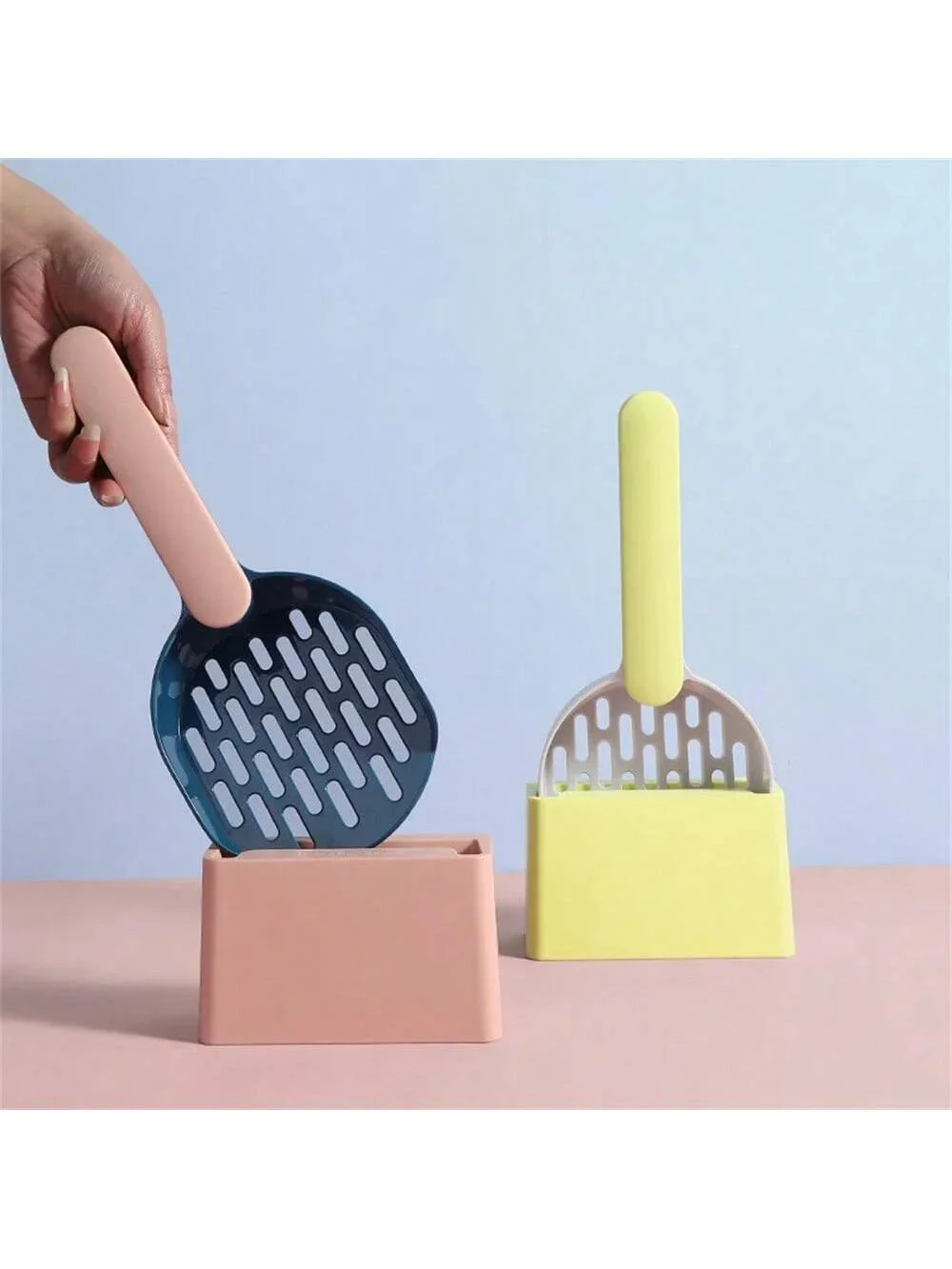 1pc Cat Litter Scoop Plastic Cat Litter Shovel With Base Self-Cleaning Cat Litter Box Shovel Kitten Toilet Clean Tools Cat Supplies