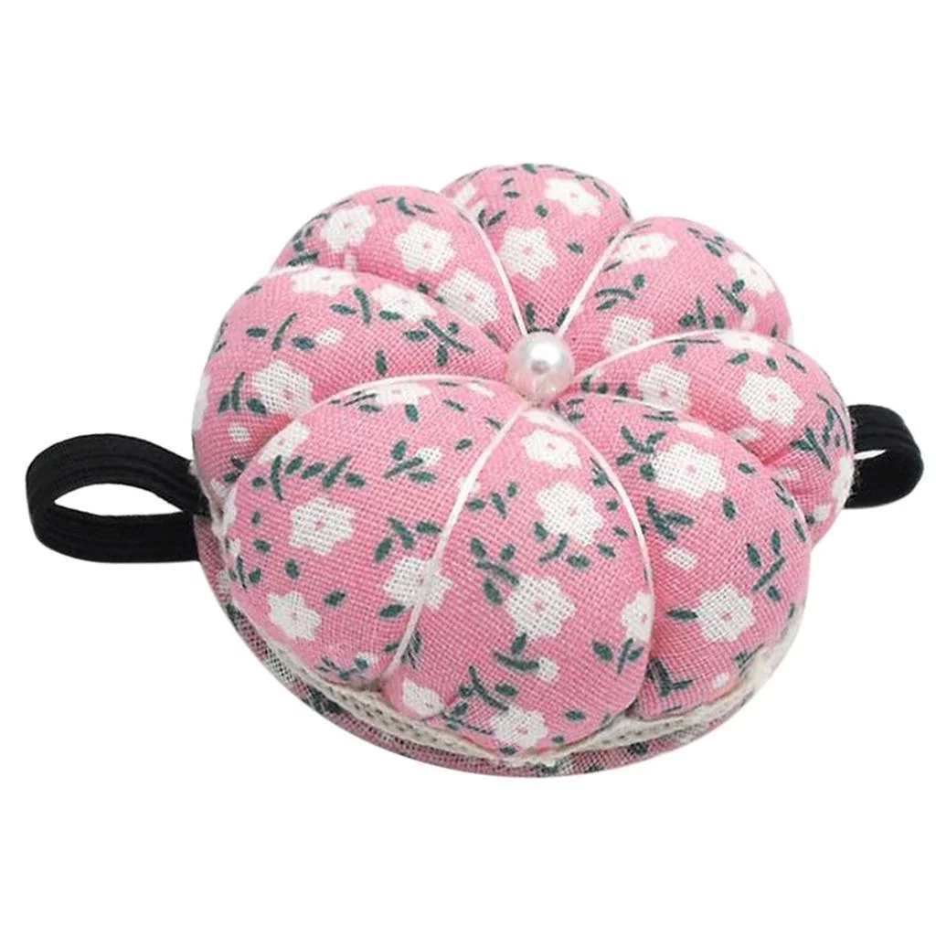 Wrist Pin Cushion Printed Flower Pumpkin Wrist Band Pin Cushions Wearable Pincushions for Sewing (flowers ) Christmas Birthdays Gift Pink