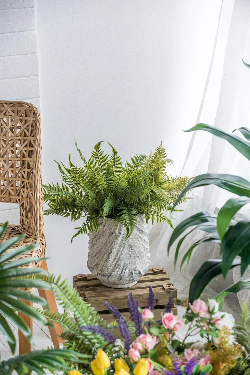 A&B Home Gray Terracotta Planter with Asymmetrical Wavy Texture 8.5