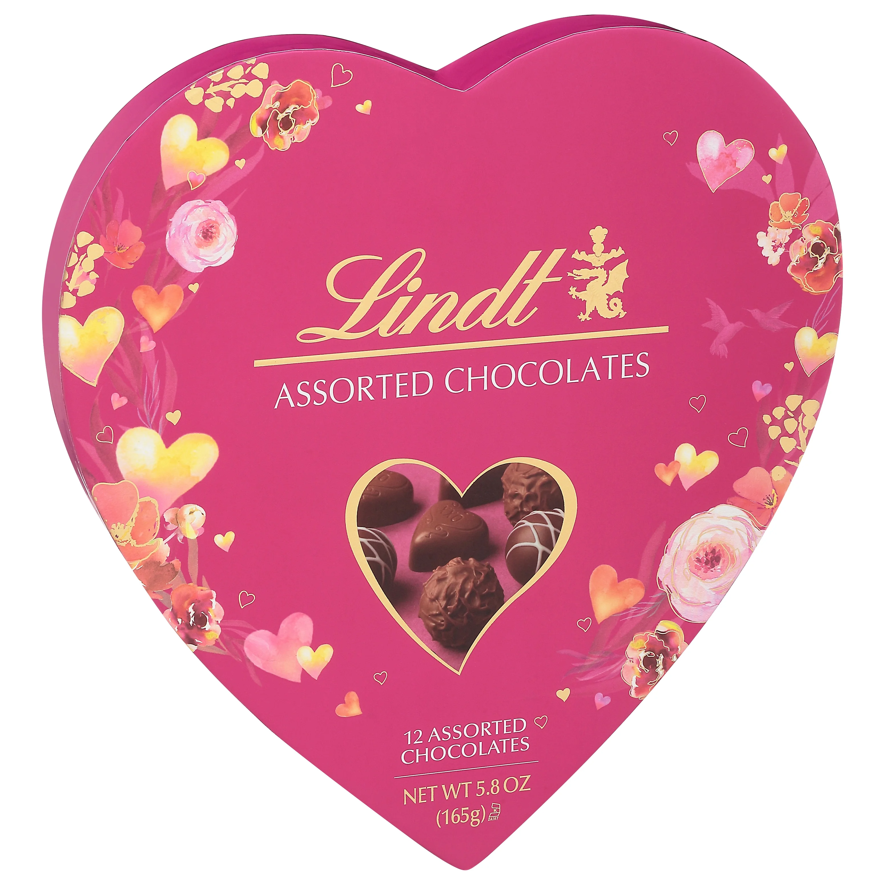 Lindt Valentine's Classic Heart Assorted Chocolate Candy Truffles, 5.8 oz. Gift Box
