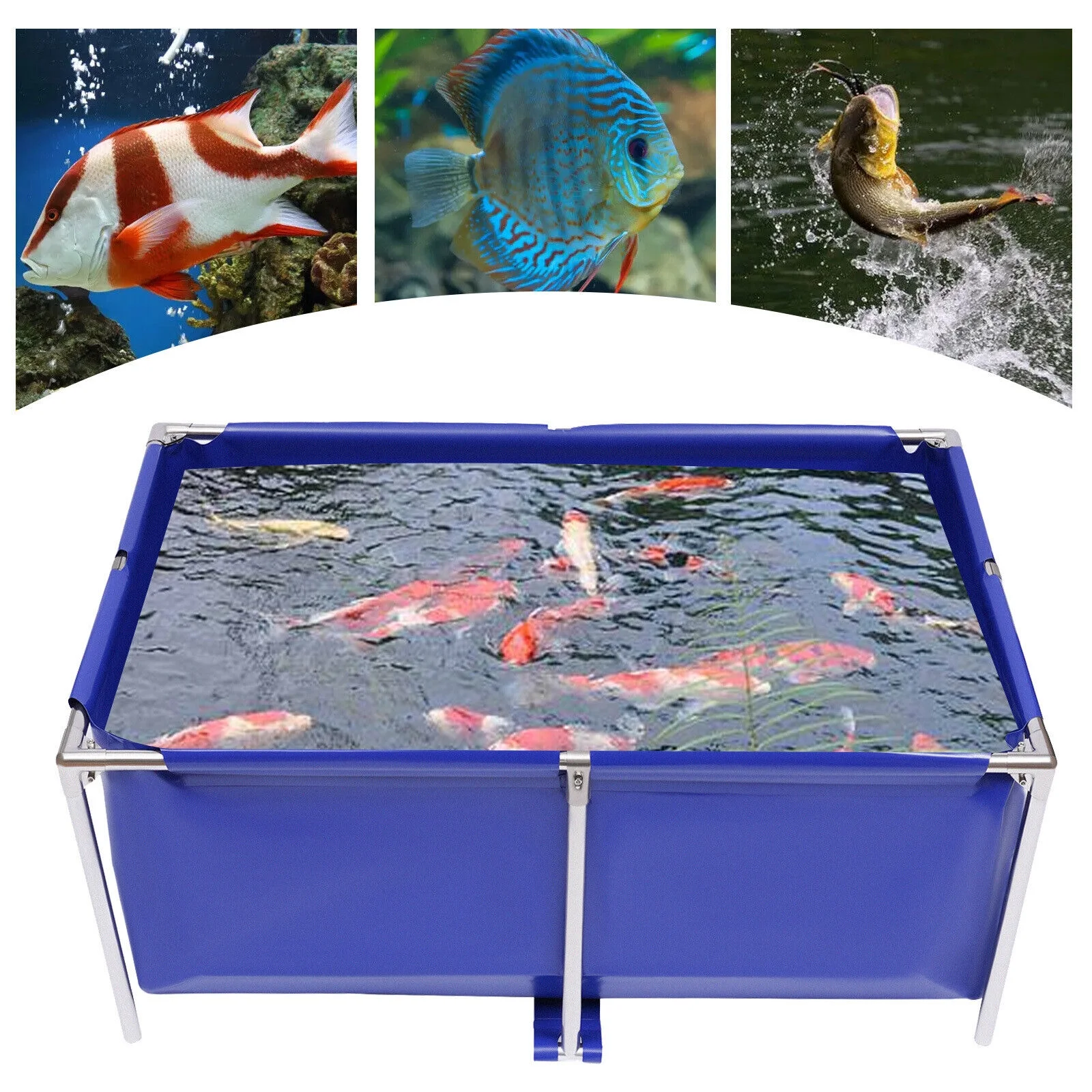 Cuboid Canvas Fish Pond Aquarium Fish Water Tank Koi Breeding Pond+Drain Valve