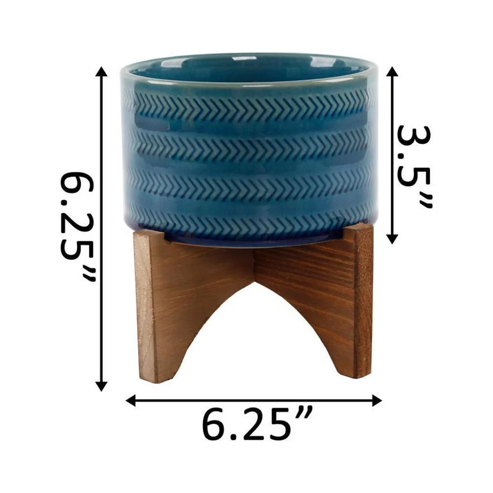 Flora Bunda  5' Arrow Ceramic Planter on Wood Stand,Glass Teal