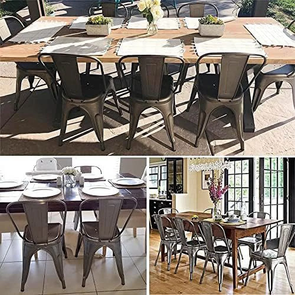 MQLIFEBOOM Metal Dining Chairs Set of 4 Stackable Dining Room Chairs Side Chairs Patio Dining Chairs with Back  Each Chair Load Capacity  340 lbs Gun Metal