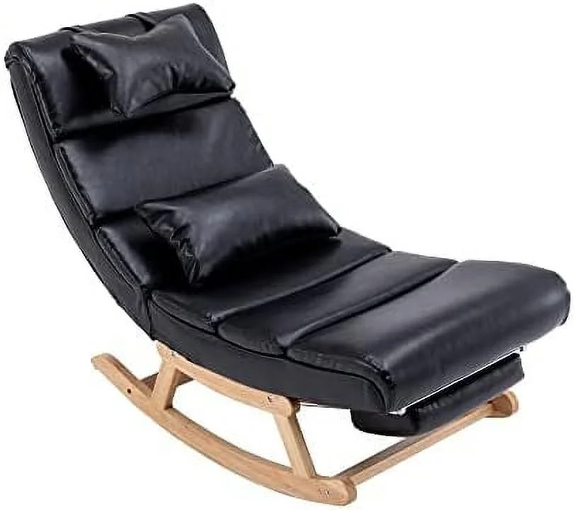 HYHBIBOOM Rocking Chair High Backrest with Wooden Leg Upholstered Glider Rocker with Free Lumbar Pillow for Living Room Bedroom Light Blue