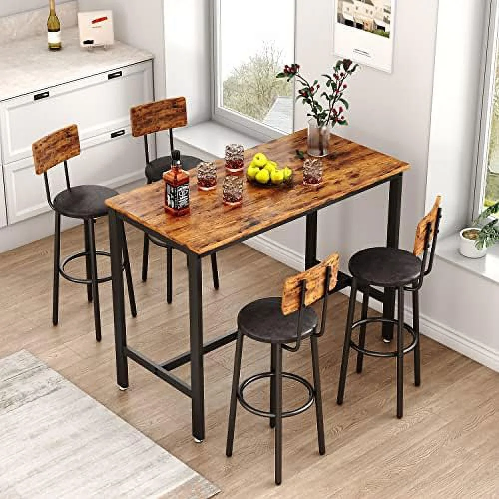 CHIUOJN Table Set for 2 with 2 PU Upholstered Stools  Pub Bistro Dinning Table and Stools with Backrest  Counter Height  Table Set for Apartment  Kitchen  Small Space