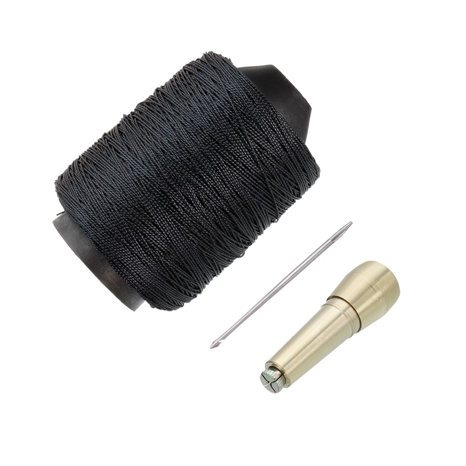 Uxcell Shoe Repair Tool Sewing Set with Black Lines Thread, Straight Needle Sewing Awl, Copper Handle 3in1 Set