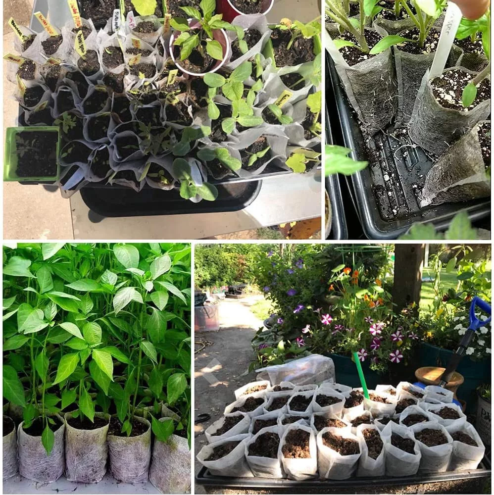 Seedling Plant Grow Bags, Biodegradable Non-Woven Nursery Fabric Seeding Starting Fiber Soil Transplant Pouches, Home Garden Supply - 12 x15 cm (Pack of 60 Pcs)