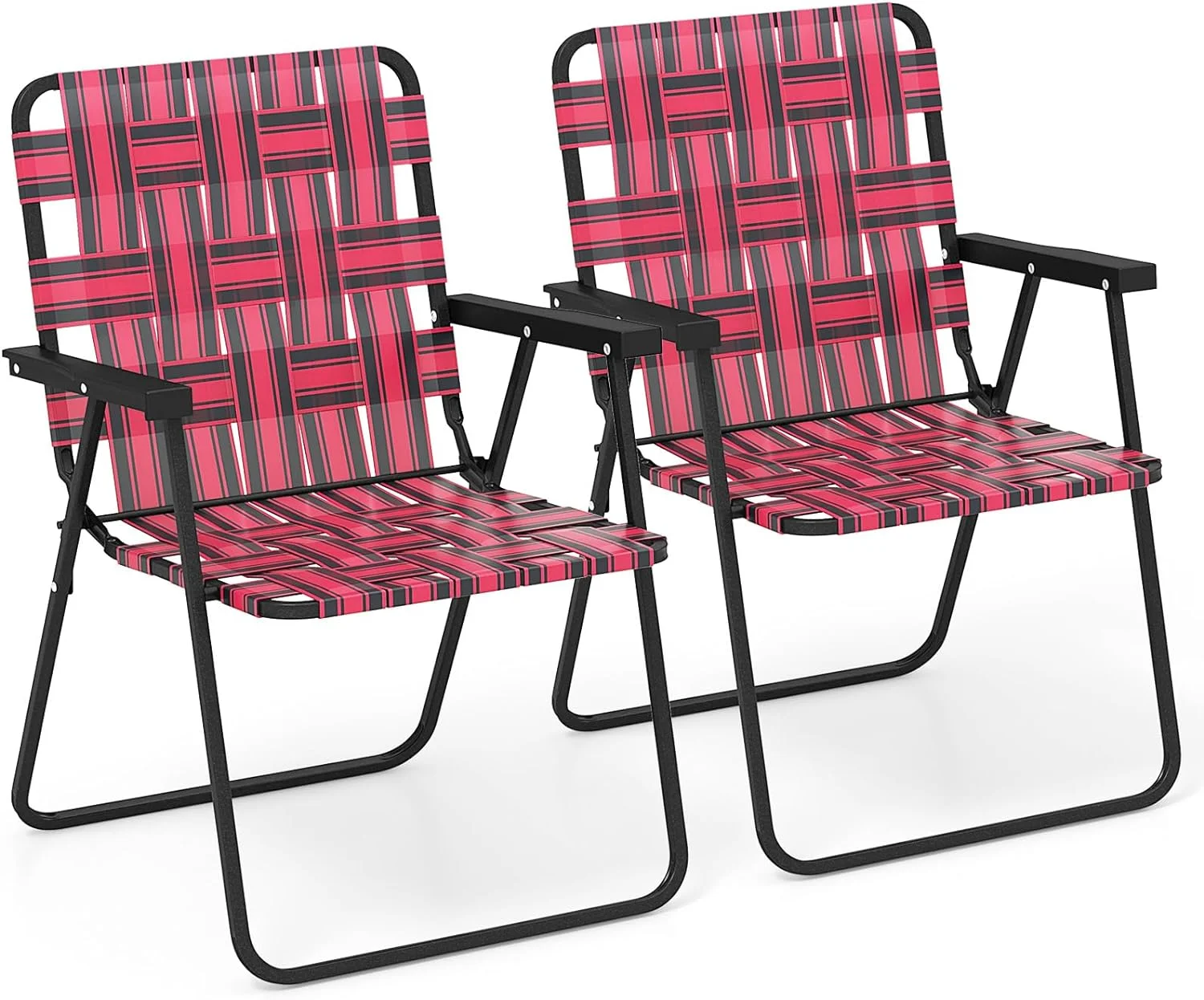 Giantex Beach Chairs for Adults 2-Pack - Camping Chair with Steel Frame, Lightweight Folding Directors Chair, Outdoor Webbing Chair for Patio, Fishing, Yard, Poolside Lawn Chairs Set of 2 (Red)
