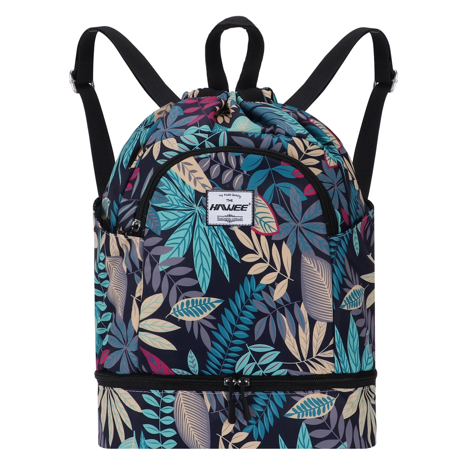 HAWEE Dry Wet Drawstring Backpack with Shoe Compartment for Women Waterproof Yoga String Bag Outdoor Sports Rucksack for Gym/ Beach/ Swim Pool, Blue Maple