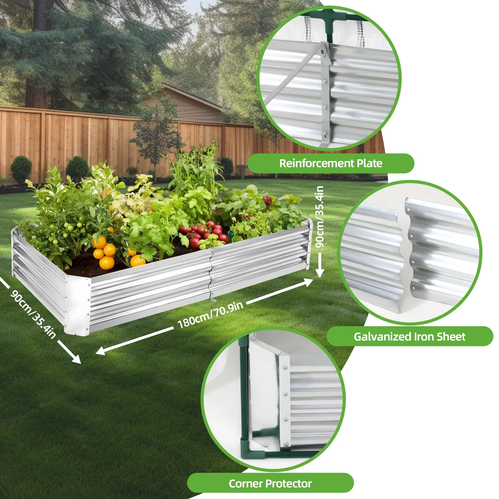 6x3x1ft Galvanized Raised Garden Bed with Cover Metal Planter Box Kit