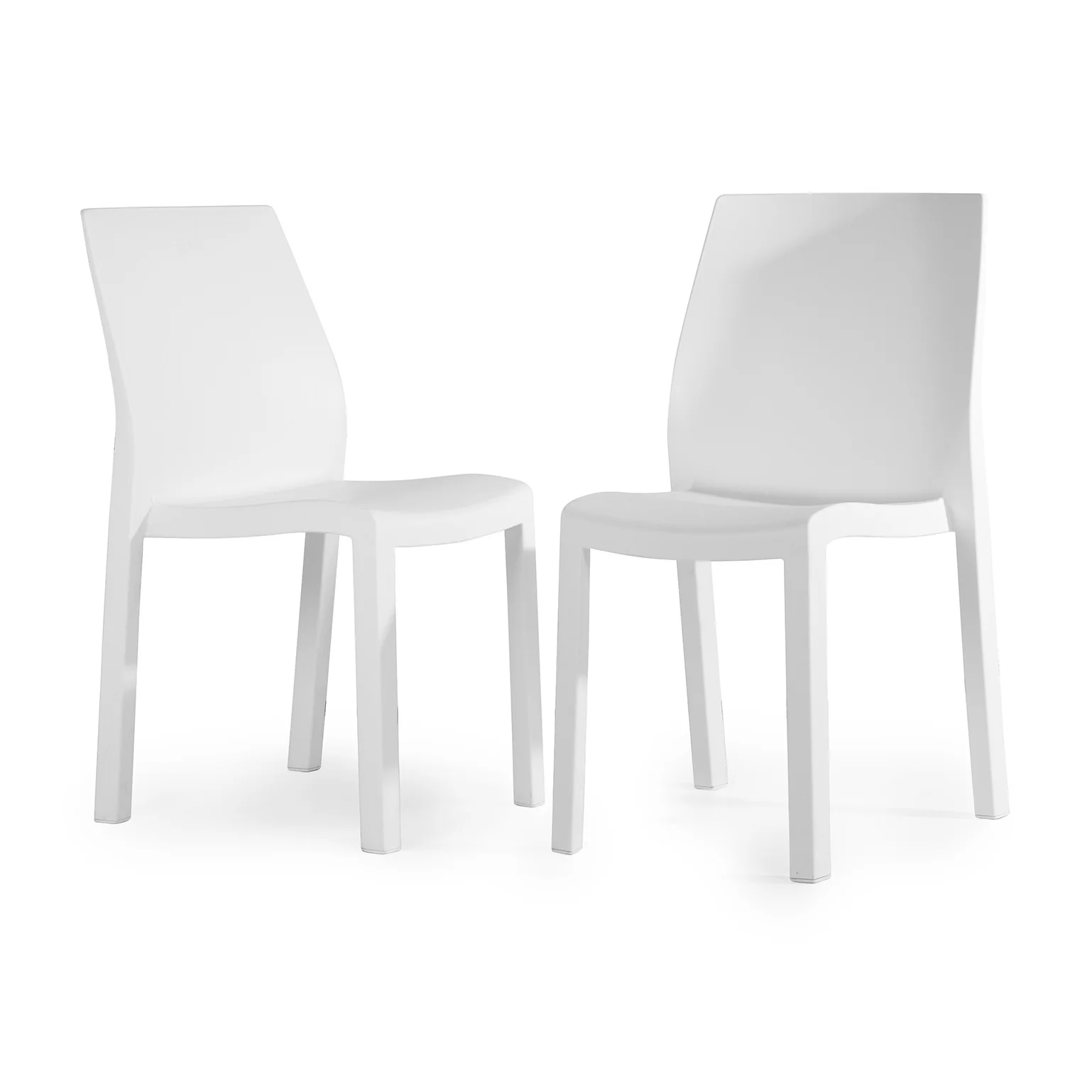 WRGHOME Palma Modern Outdoor/Indoor Plastic Resin Stacking Patio Dining Chairs  (Set of 2) - WHITE