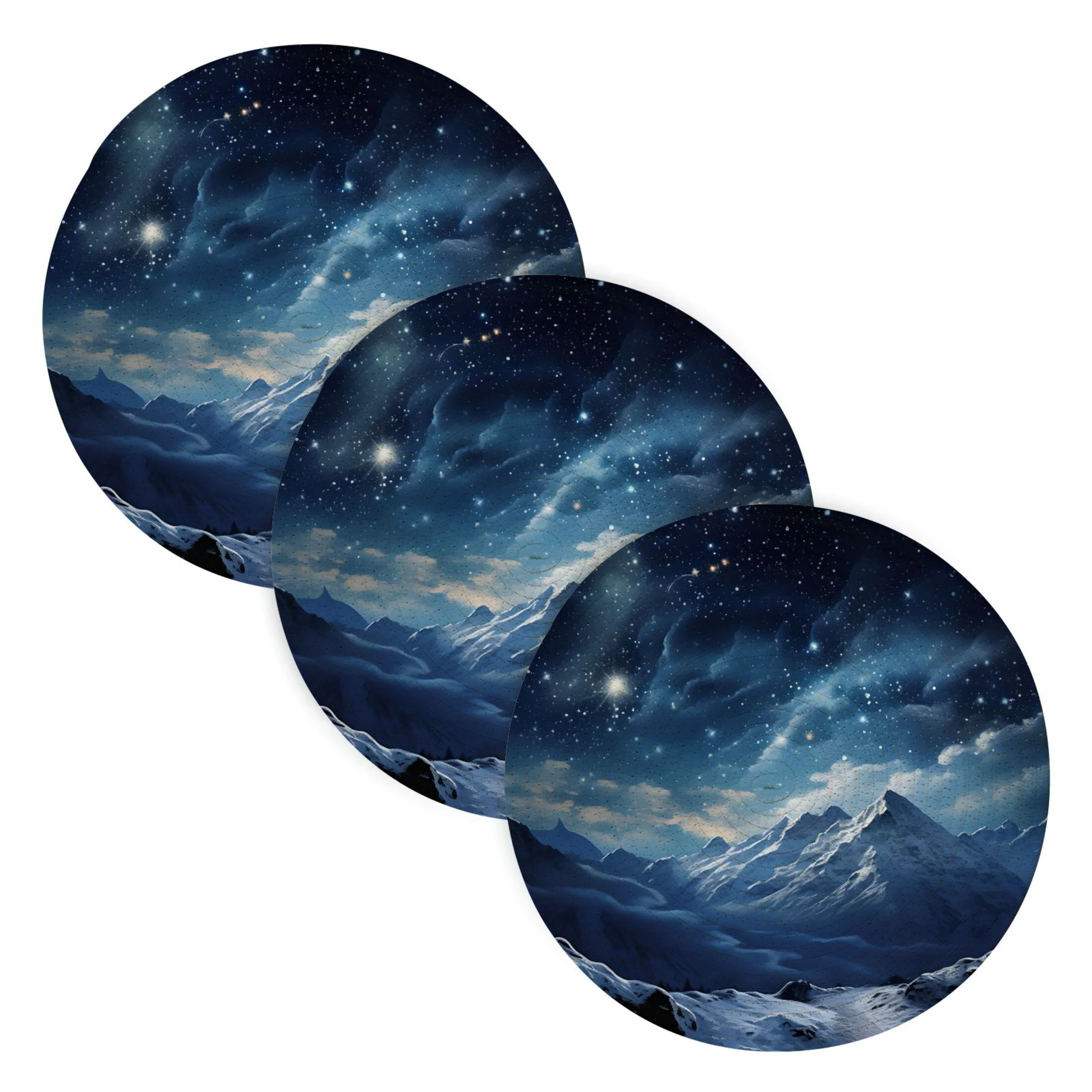 Snow Mountain and Stars 3 Pcs Pot Holders Trivets Set Woven Heat-Resistant Kitchen Round Mats Large Hot Pads for Cooking Baking Counter Table