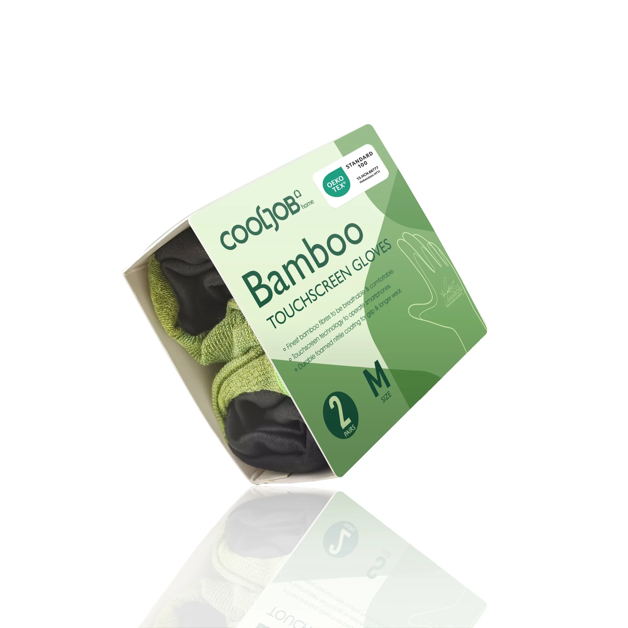 COOLJOB Bamboo Work Gloves Men and Women, Breathable Nitrile Rubber Coated Gardening Gloves, Safety Working Gloves Touchscreen for Fishing Gardening Industrial Repair, Green Medium Size (2 Pairs M)