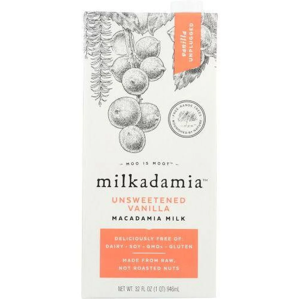 Milkadamia Unsweetened Vanilla Macadamia Milk, 32fl oz (Pack of 6)