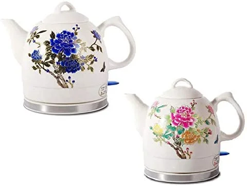 Ceramic Electric Kettle with Peony Flower Pattern Two-tone