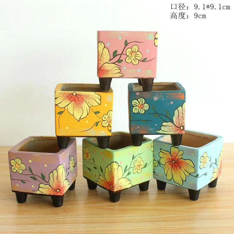 Hand-painted Ceramic Succulent Planter - Decorative Flower Pot for Succulents