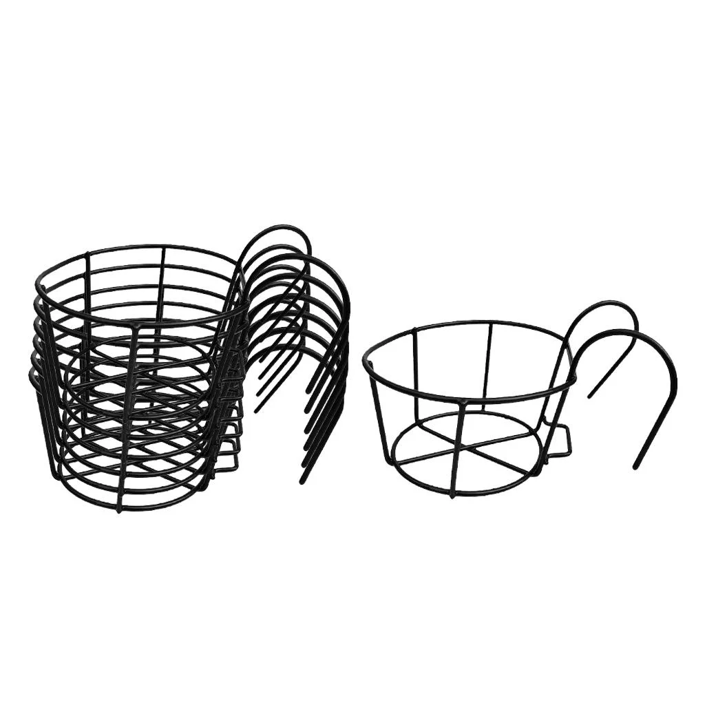 7PCS Rustic Wall Hanging Metal Basket Flower Plant Pot Holder For Balcony/ Fence