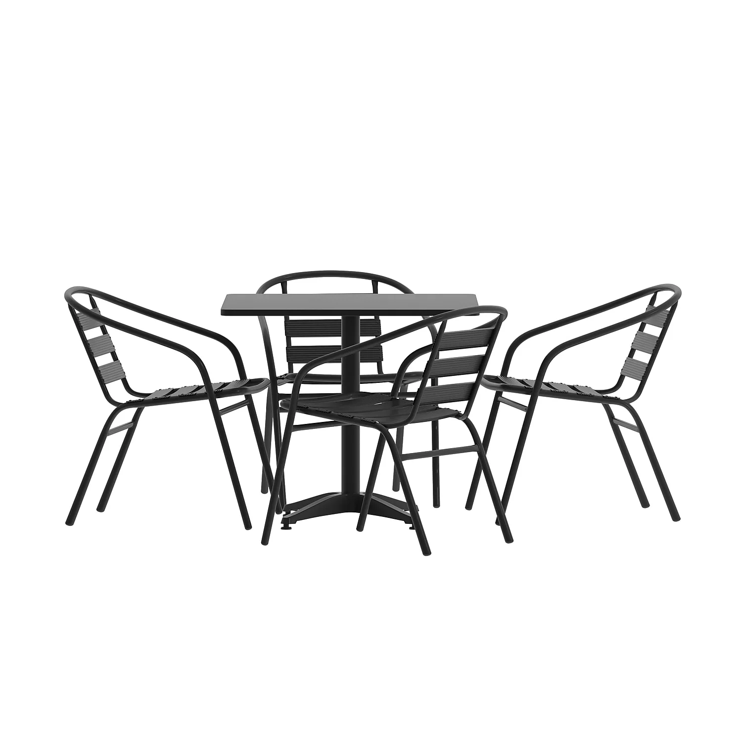 Flash Furniture 31.5'' Black Square Aluminum Indoor-Outdoor Table Set with 4 Black Slat Back Chairs