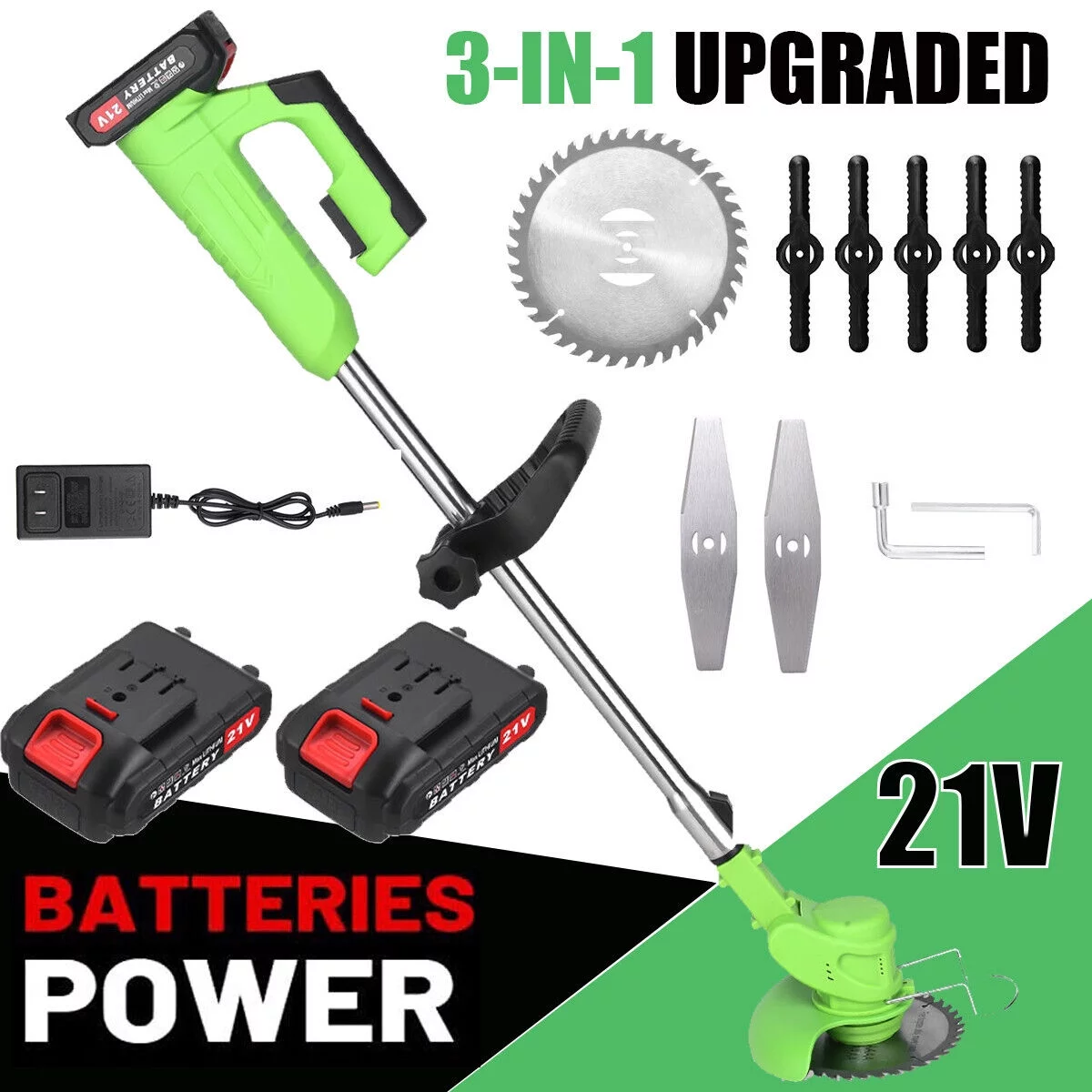 Electric Cordless Grass String Trimmer Lawn Edger Weed Wacker Cutter w/ Battery
