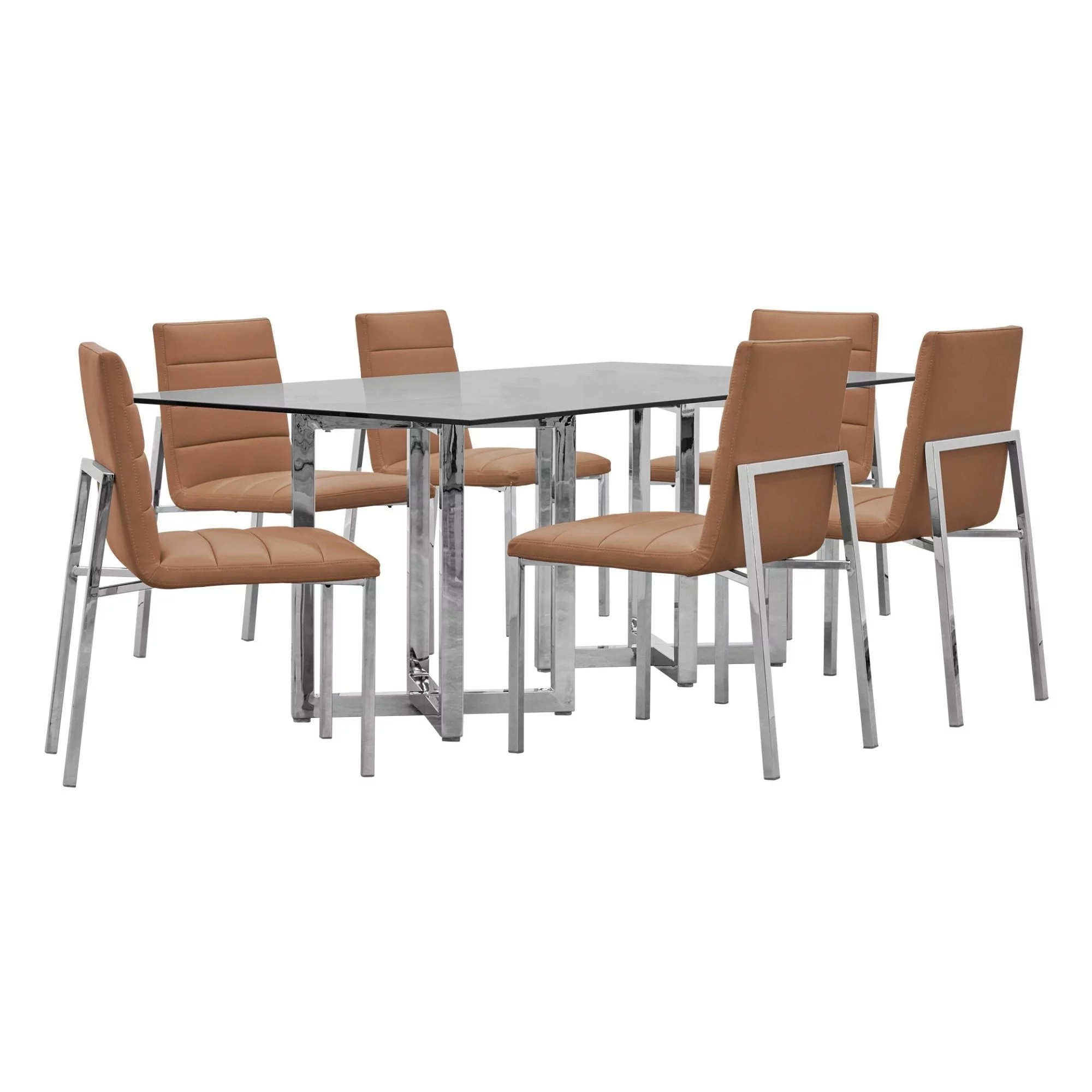 Modus Amalfi 7PC Rectangle Glass Table & 6 Metal Back Chair in Cognac