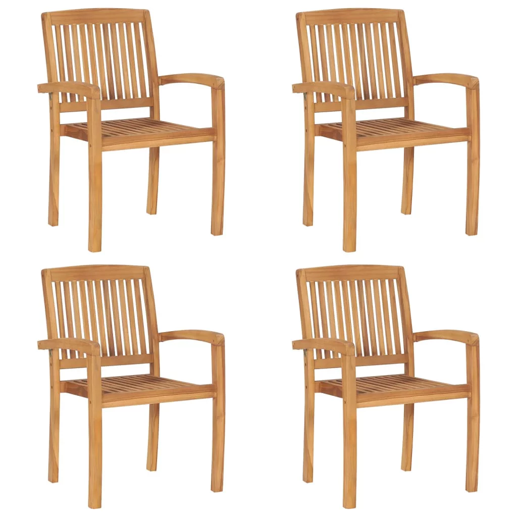 Irfora Stacking Patio Chairs with Cushions 4 pcs Solid Teak Wood