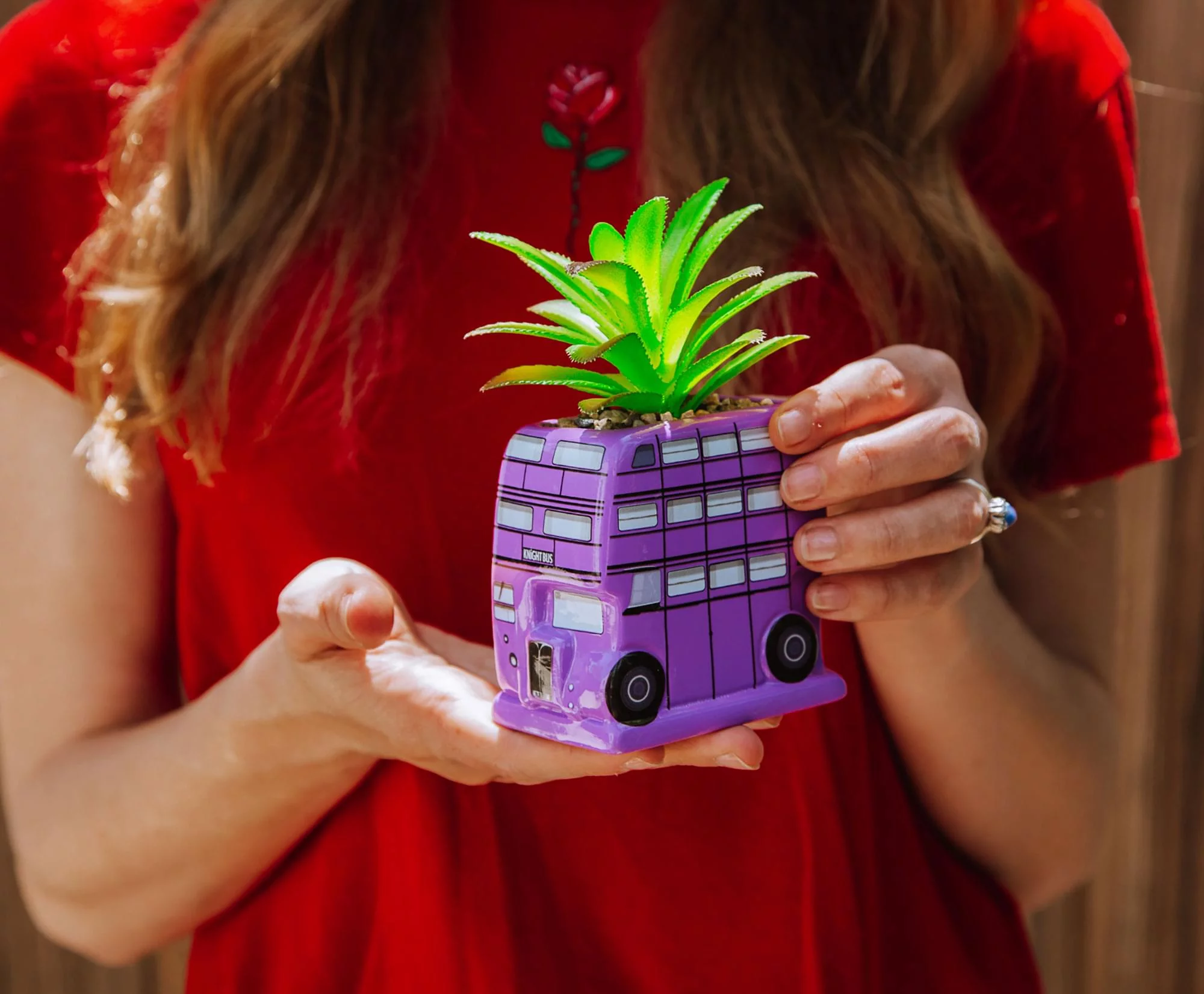 Harry Potter Knight Bus 3-Inch Ceramic Mini Planter With Artificial Succulent