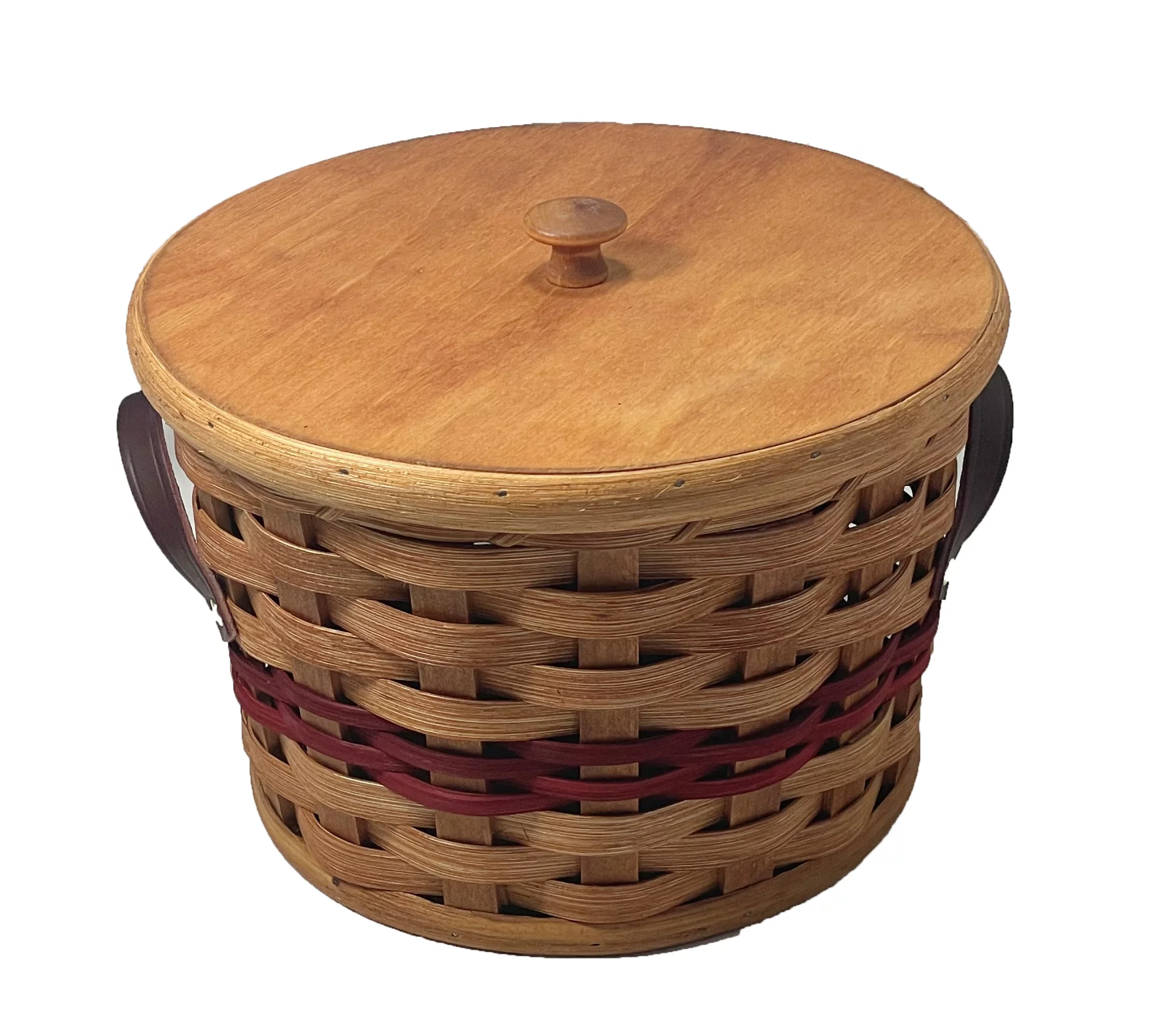 Amish Baskets and Beyond Oak Cookie Jar Basket Leather Handles