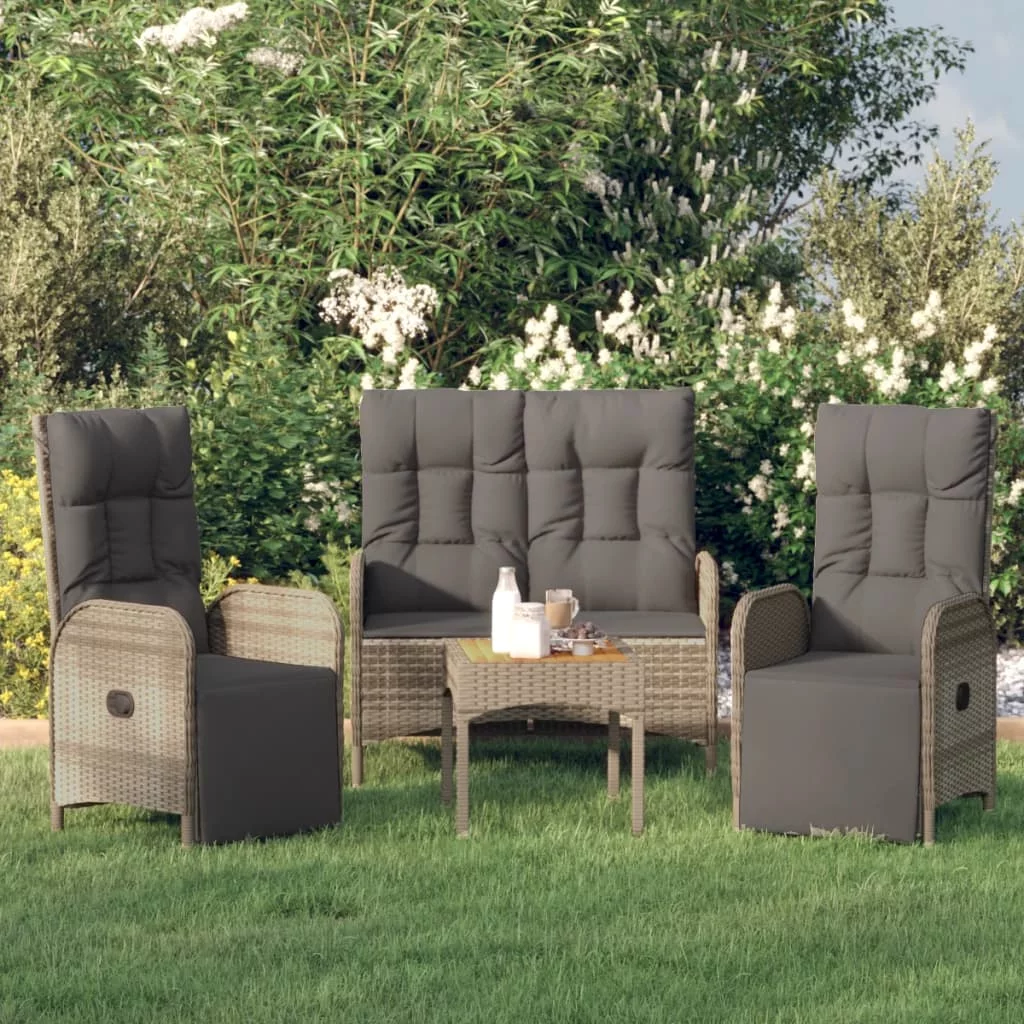 Suzicca 3 Piece Patio Dining Set with Cushions Gray Poly Rattan