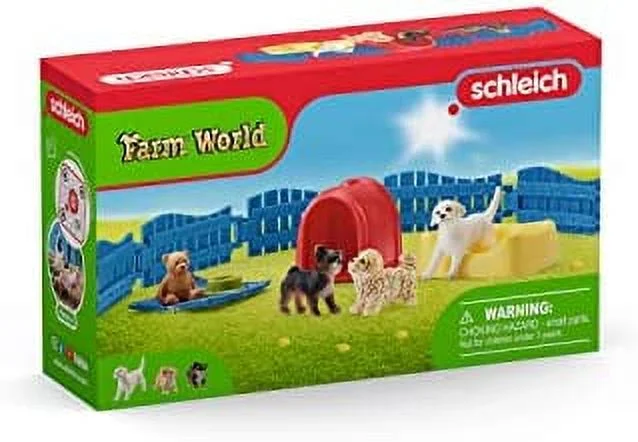 Schleich Farm World Puppy Pen 13-piece Educational Playset for Kids Ages 3-8