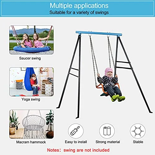 Swing Sets for Backyard 440 lb Heavy Duty A-Frame Metal Swing Frame Outdoor, Fits Most Swings, Saucer Swing Yoga Swing Stand Frame Outdoor, Sky Blue, 73