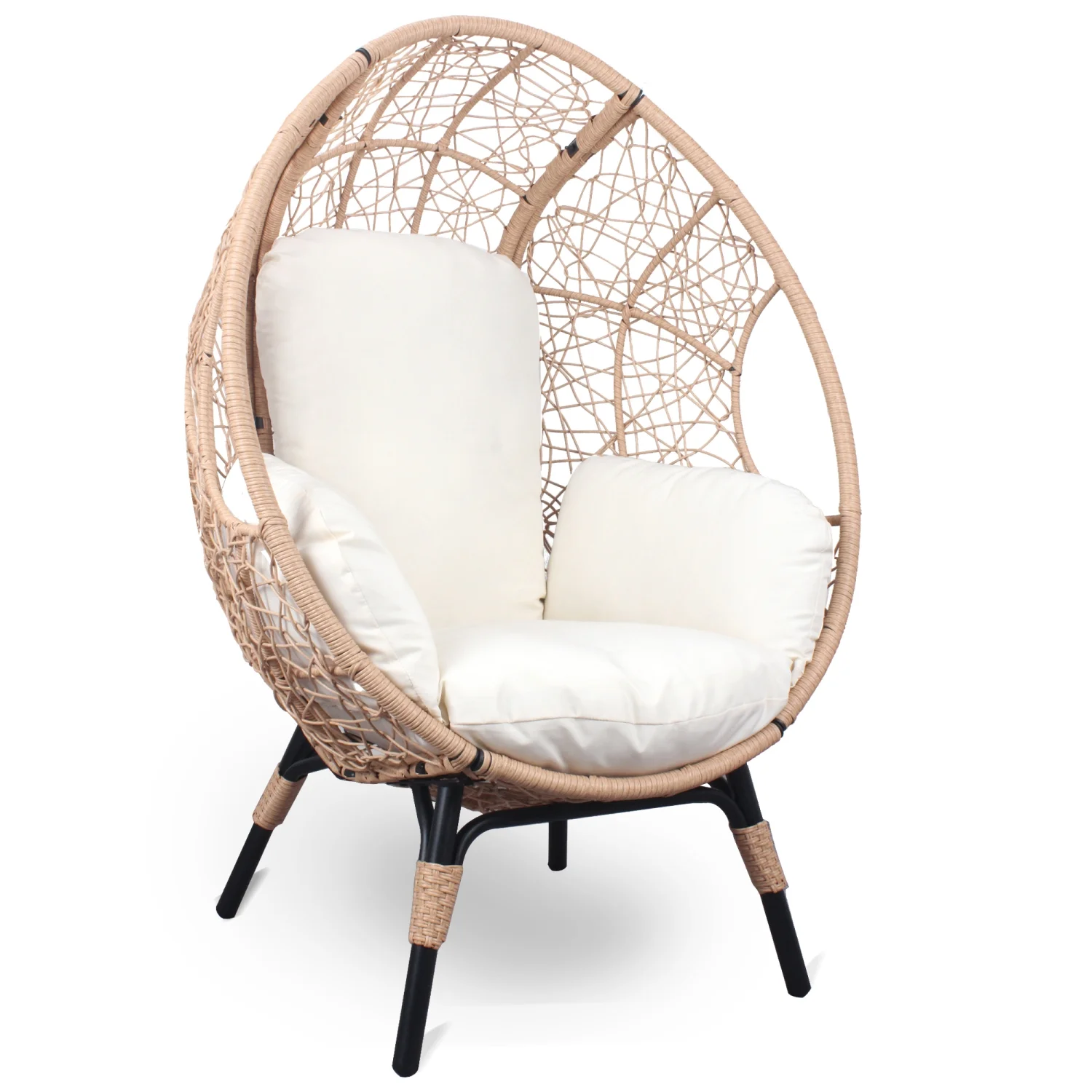 Elegant and Stylish Natural Color Beige Cushion PE Wicker Patio Rattan Model 3 Egg Chair - Comfortable Furniture Piece for Relaxation and Lounging in Outdoor Spaces