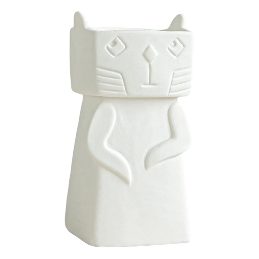 Cute Cat Ceramic Planter Pots Planters Porcelain Decorative Flower Pot for Cat Lovers, Arrangement Tabletop Decor Vase Sculpture - 5.5x5.5x12cm