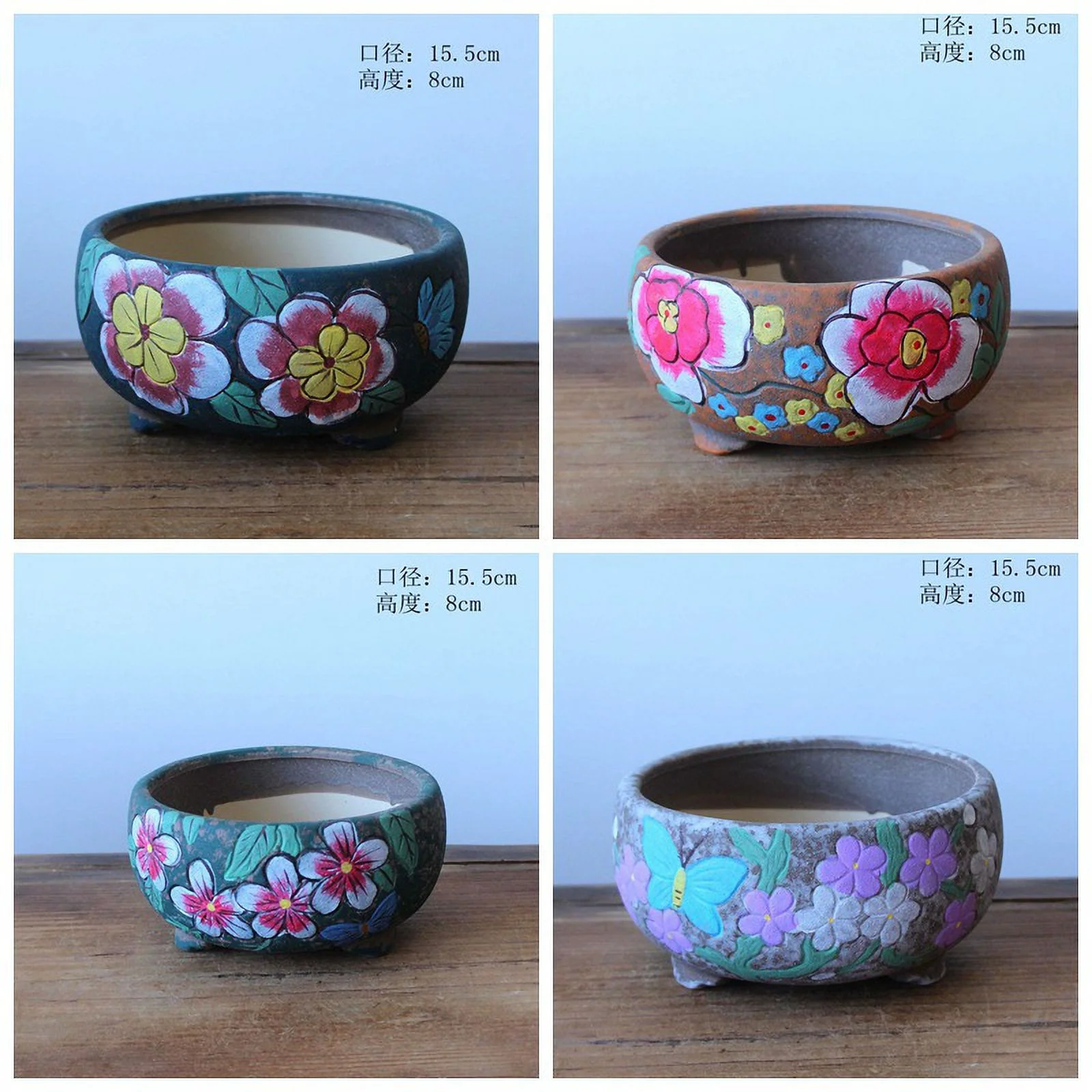 LivNxt Hand-painted Ceramic Succulent Planter, Large Diameter Coarse Pottery Succulent Pot, Succulent Arrangement