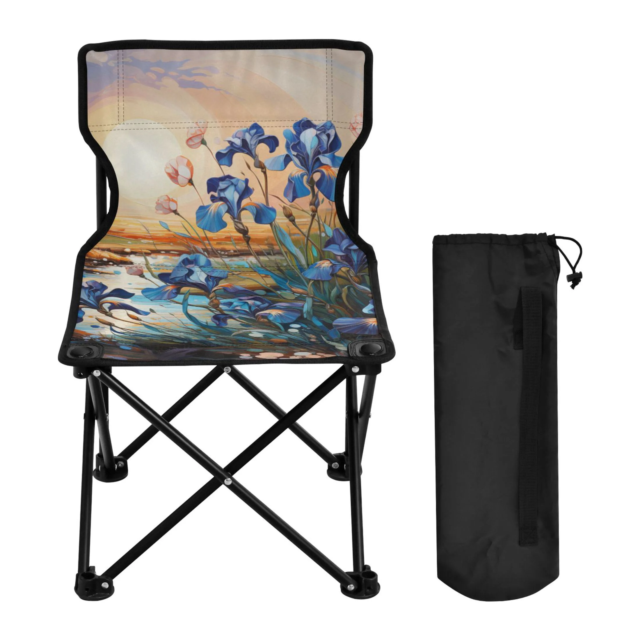Flowers with Sunset Portable Camping Chair Outdoor Folding Beach Chair Fishing Chair Lawn Chair with Carry Bag Support to 220LBS