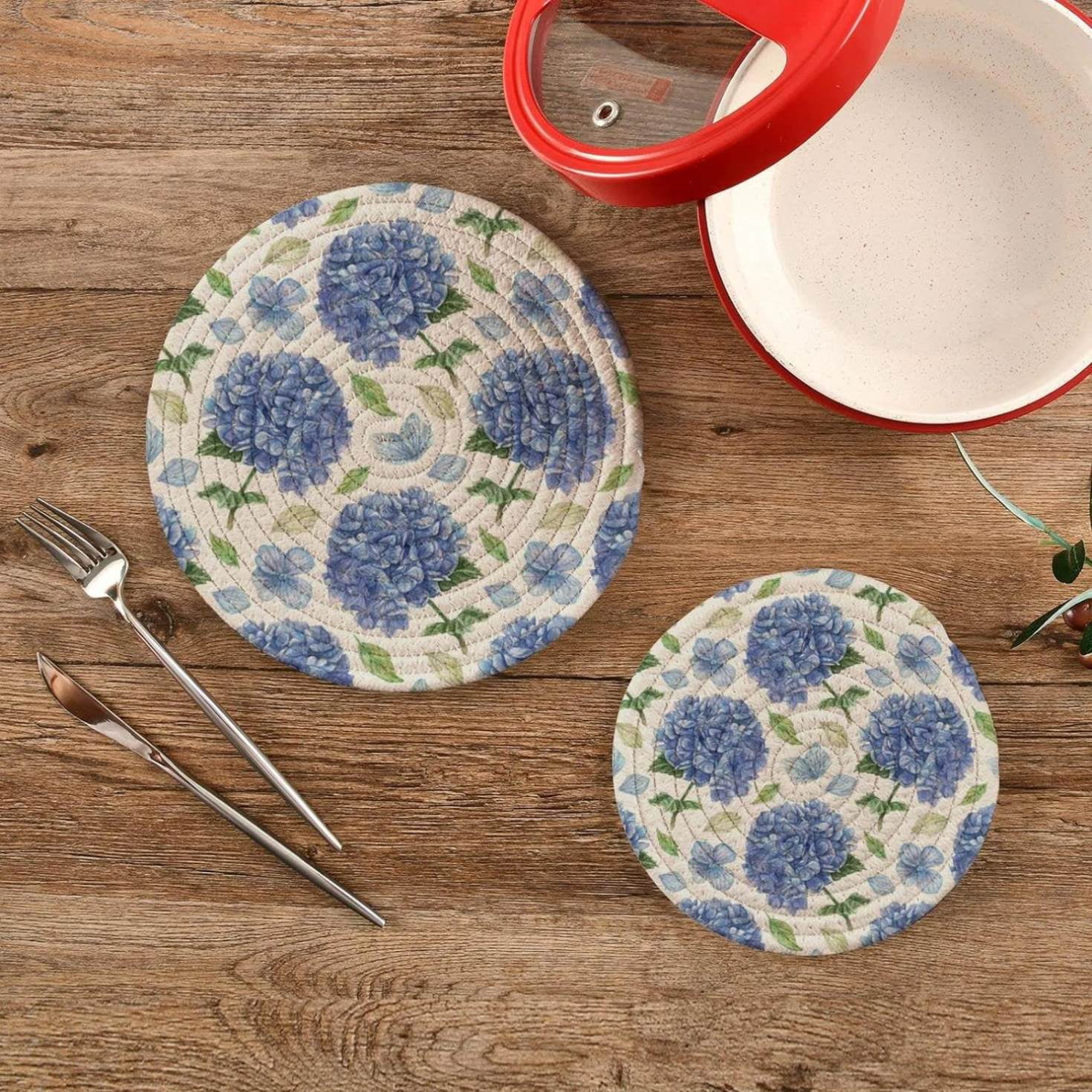 Dreamtimes Blue Hydrangea Watercolor Pot Holders Set Trivet Hot Pads Potholder Cotton for Kitchen DecorWeave Pot Mat Cooking Baking Decor Home
