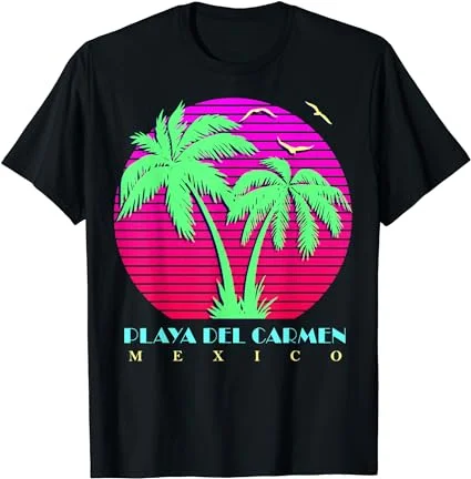 Playa Del Carmen Mexico 80s Palm Trees Summer Sun T-Shirt