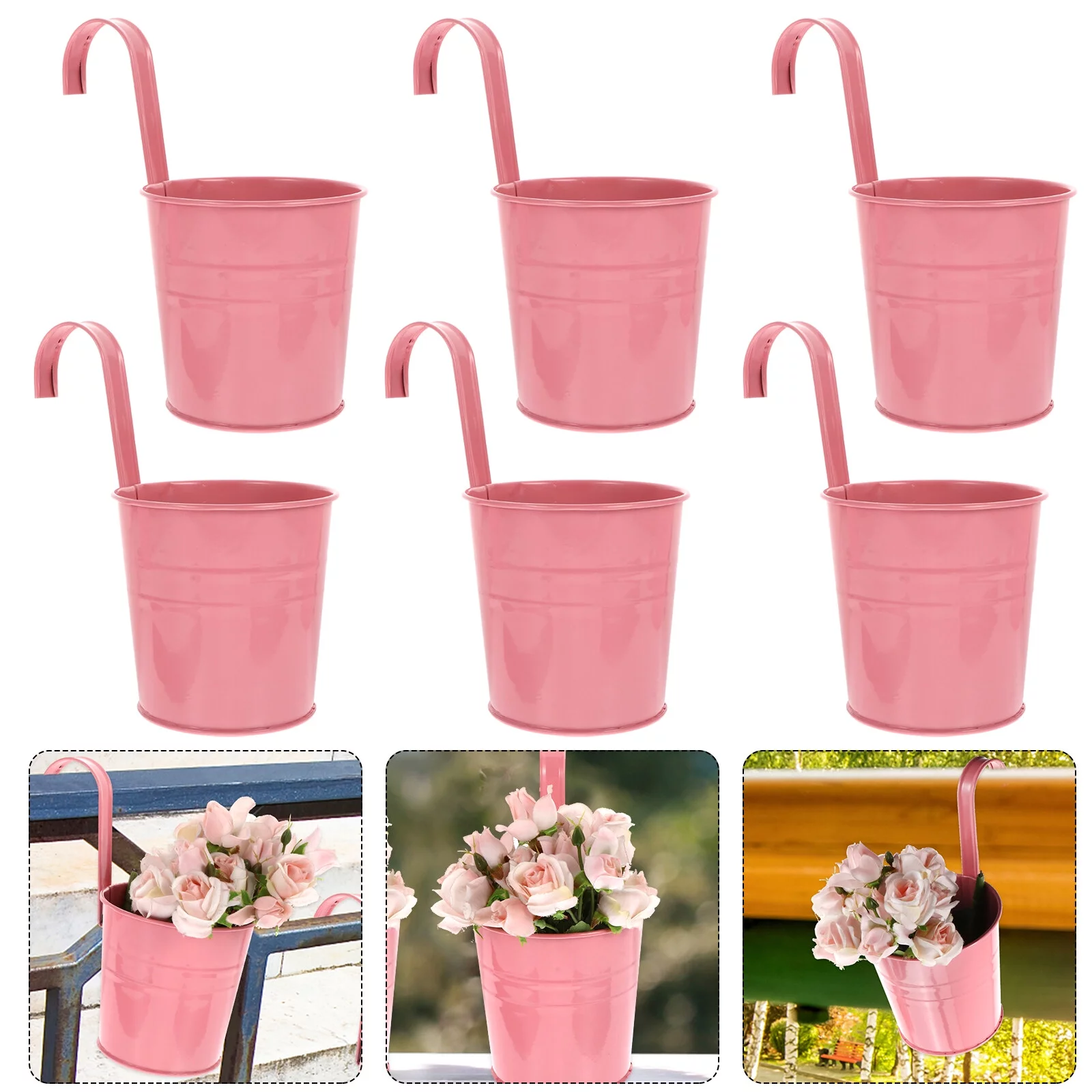 Guichaokj 6PCS Iron Hanging Flower Pot Railing Fence Balcony Garden Decor Flower Holder