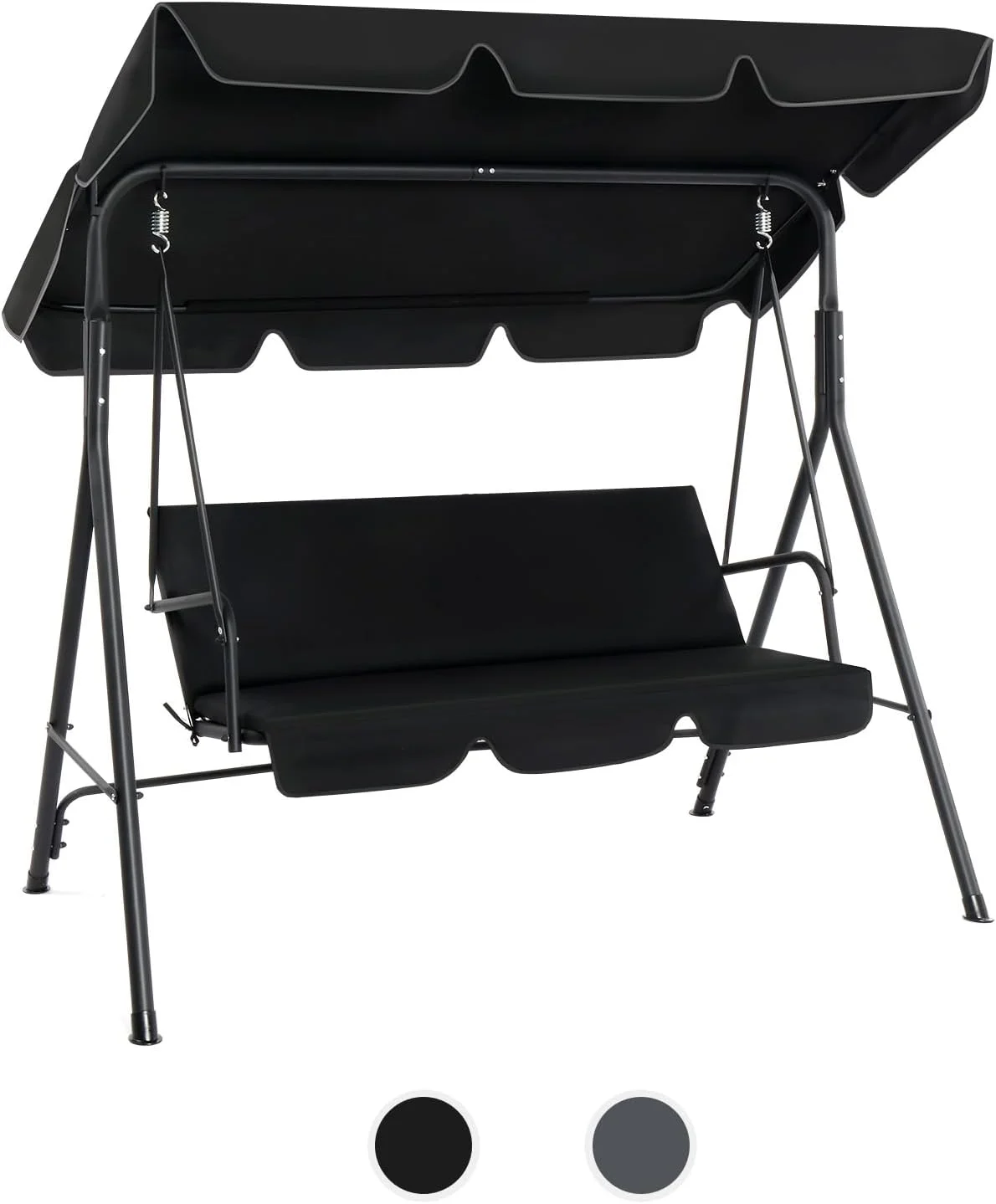 Upgraded Black Porch Swing: Heavy Duty 550 LBS, Adjustable Canopy, Steel Frame.