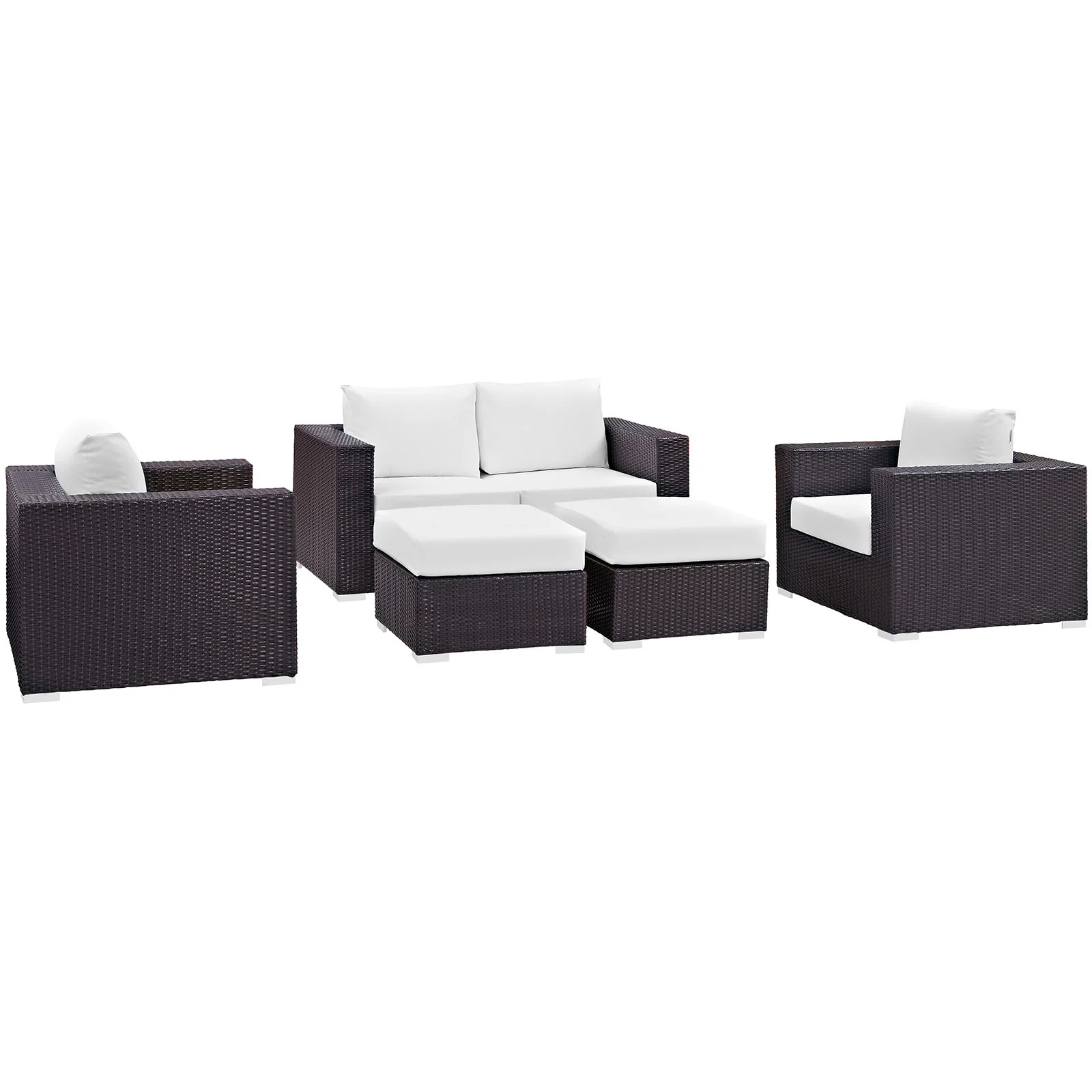 Lounge Sectional Sofa Table Set, White, Rattan, Wicker, Outdoor Patio Balcony Cafe Bistro Garden Hospitality Restaurant, Modern Contemporary HB32876