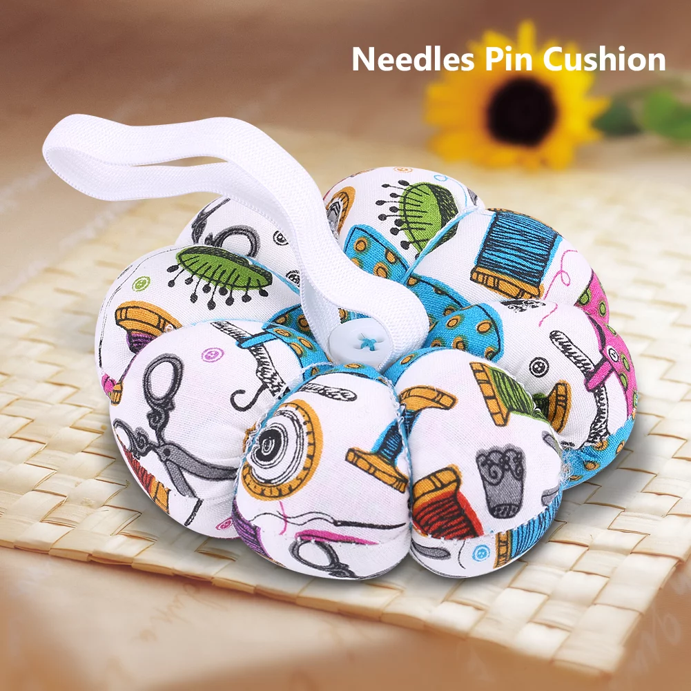 1 pcs Creative Pumpkin Fabric Sewing Needles Pin Cushion with Elastic Wrist Belt , Pumpkin pin cushions