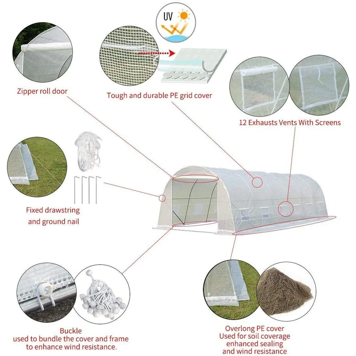 EROMMY 26' x 10' x 7' Greenhouse Large Gardening Tent,White - 10 X 20