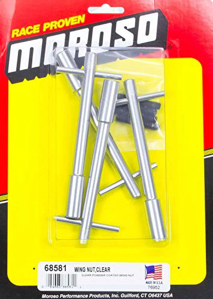 Moroso Valve Cover Fastener Wing Nuts Clear Powder Coat 4 pc P/N 68581
