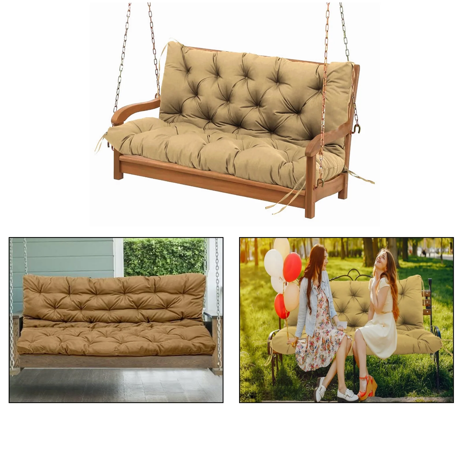 DLPIN Porch Swing Cushions,Waterproof Swing pad,2-3 Seats, Washable Swing pad Replacement pad, Used for Outdoor Terrace Foyer Swing Board